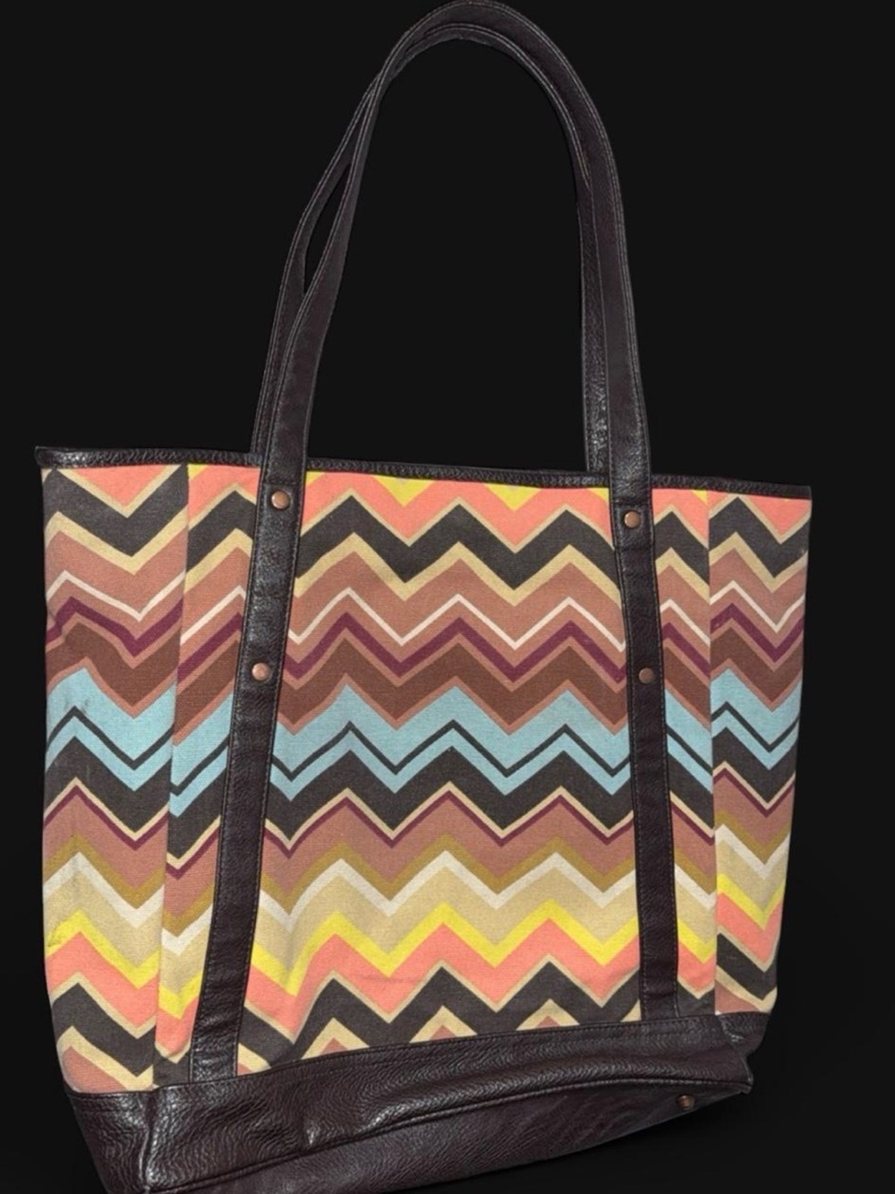 Missoni Multicolor Chevron Canvas Tote with Dark Brown Trim